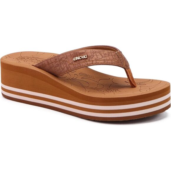 🆕 Women’s Khaki Platform Sandals Vegan Leather Flat form Flip Flop - Picture 1 of 7